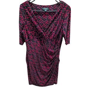 Lauren Ralph Lauren Women's Size 14 Jersey Ruched Sheath Dress Geometric EUC